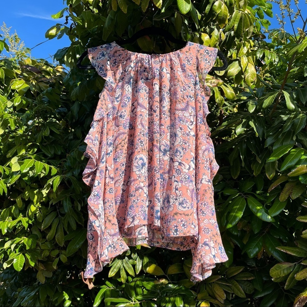 NWT Misa Los Angeles pink floral ruffle cold shoulder blouse